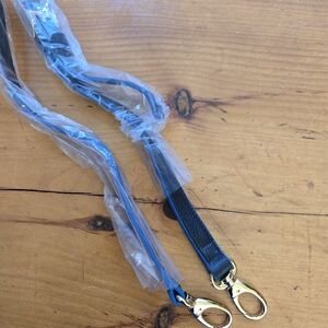 Black and Blue Leather Bag Strap with Clips